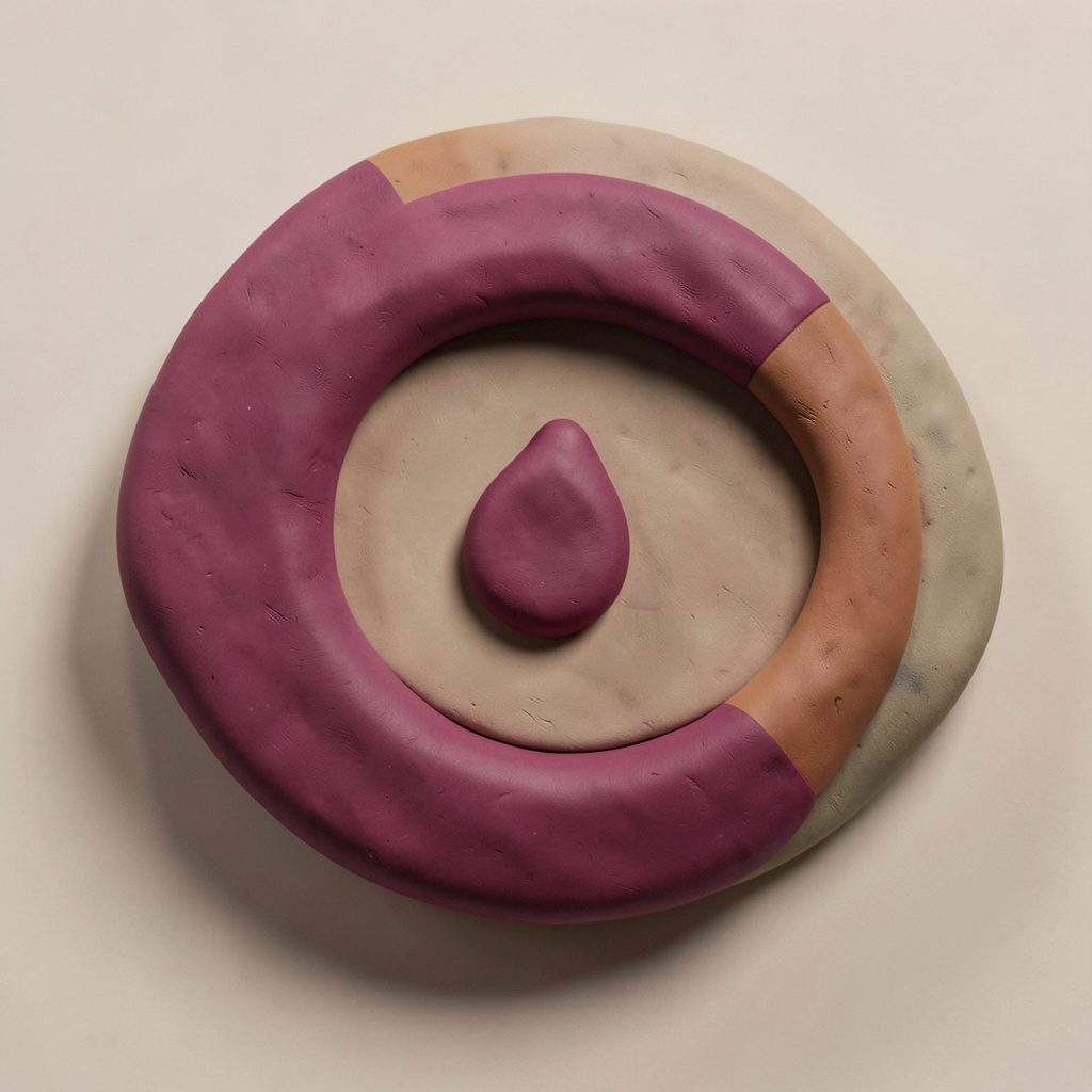 Rounded clay-model logo emblem in dusty rose and cream tones